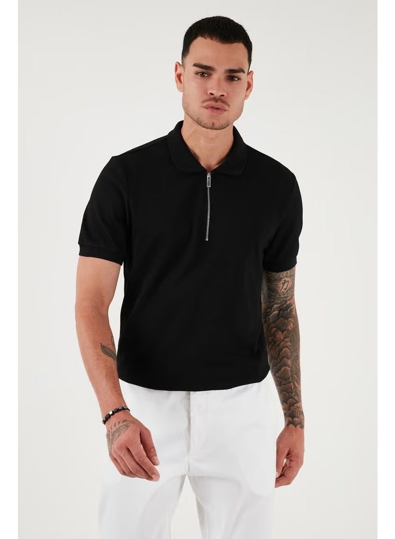 Buratti Cotton Regular Fit Zippered Polo Neck T Shirt Men's Polo Neck T Shirt 5902915 - Image 3